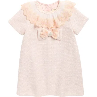 Doe A Dear Kids' Floral Lace Tweed Dress In Pink
