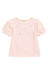 Doe A Dear Kids' Floral Sequin Mesh Sleeve T-shirt In Pink