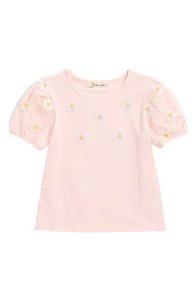 Doe A Dear Kids' Floral Sequin Mesh Sleeve T-shirt In Pink