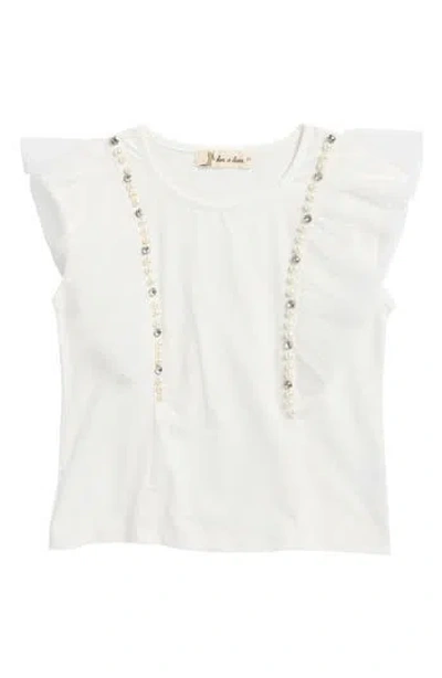 Doe A Dear Kids' Flutter Sleeve Embellished T-shirt In White