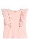 Doe A Dear Kids' Flutter Sleeve Embellished T-shirt In Pink