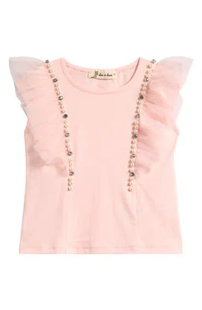 Doe A Dear Kids' Flutter Sleeve Embellished T-shirt In Pink