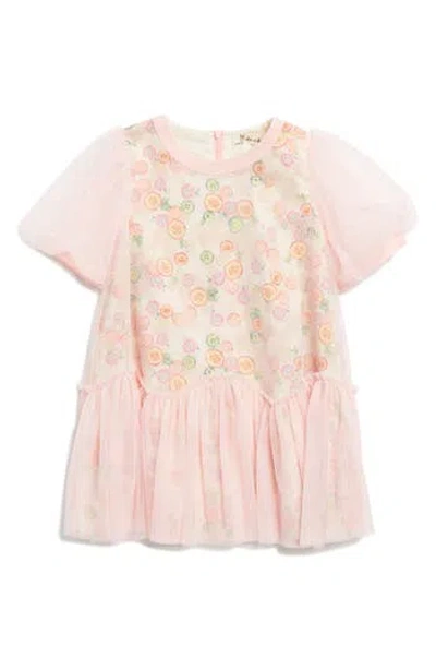 Doe A Dear Kids' Fruit Pattern Mesh Layer Dress In Pink