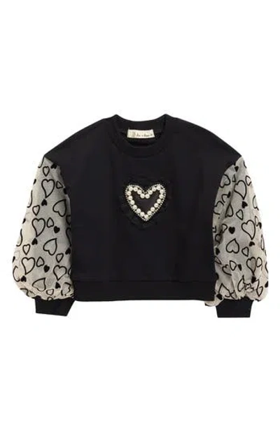 Doe A Dear Kids' Heart Mesh Sleeve Sweatshirt In Black