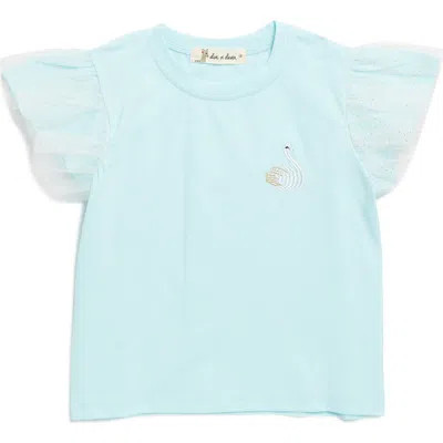 Doe A Dear Babies'  Kids' Mesh Sleeve Swan T-shirt In Aqua