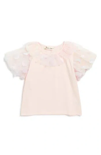 Doe A Dear Kids' Moon & Star Embellished Tulle Sleeve T-shirt In Pink