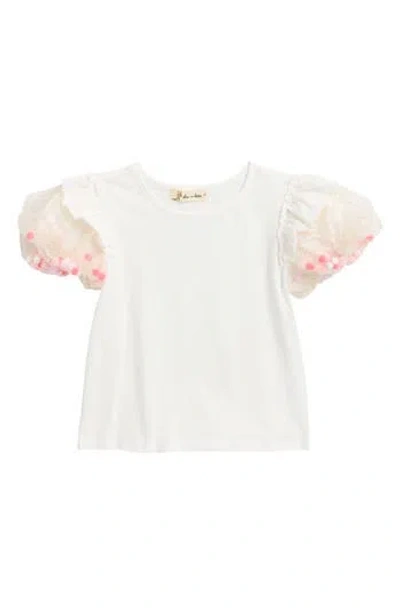 Doe A Dear Kids' Pom Pom Puff Sleeve Top In White