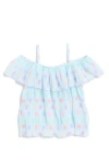Doe A Dear Kids' Print Pleated Chiffon Top In Blue