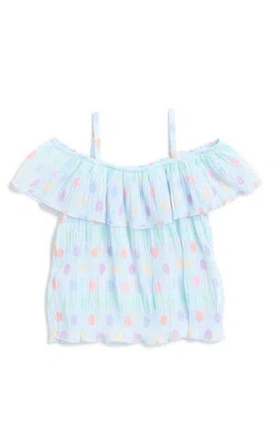 Doe A Dear Kids' Print Pleated Chiffon Top In Blue