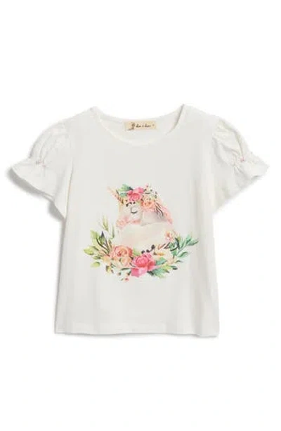 Doe A Dear Kids' Puff Sleeve Unicorn Graphic T-shirt In White