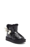 Doe A Dear Kids' Rhinestone Faux Pearl Faux Fur Trim Boot In Black