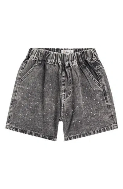 Doe A Dear Kids' Rhinestone Studded Denim Shorts In Gray