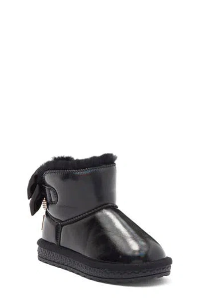 Doe A Dear Kids' Rhinestone Tassel Faux Fur Trim Boot In Black