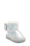 Doe A Dear Kids' Rhinestone Tassel Faux Fur Trim Boot In Silver