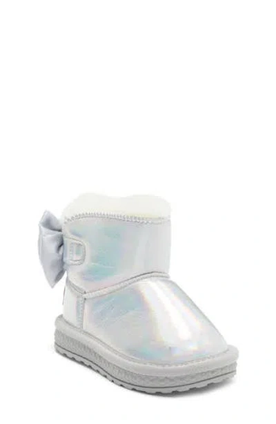 Doe A Dear Kids' Rhinestone Tassel Faux Fur Trim Boot In Silver