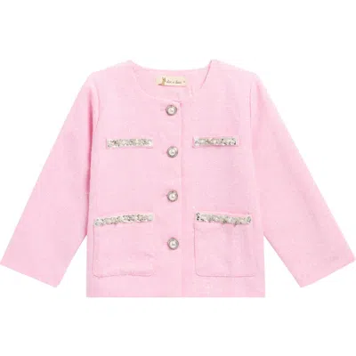 Doe A Dear Kids' Sequin Floral Trim Tweed Jacket In Pink