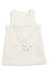 Doe A Dear Kids' Sleeveless Tweed Faux Pearl Necklace Dress In Beige
