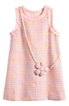 Doe A Dear Kids' Sleeveless Tweed Faux Pearl Necklace Dress In Pink