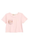 Doe A Dear Kids' Tweed Faux Pearl Necklace Pocket T-shirt In Pink