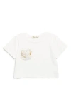 Doe A Dear Kids' Tweed Faux Pearl Necklace Pocket T-shirt In White