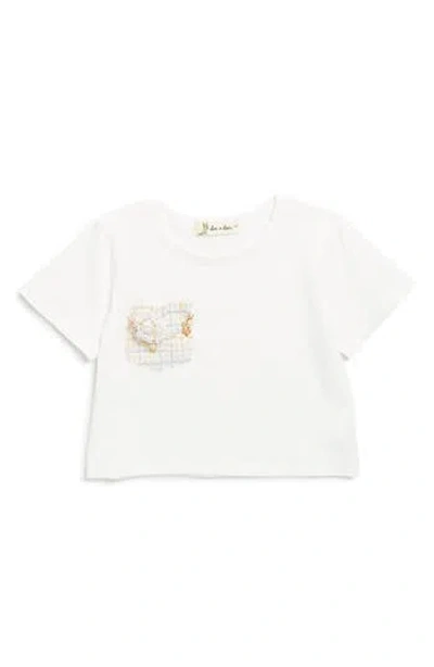 Doe A Dear Kids' Tweed Faux Pearl Necklace Pocket T-shirt In White