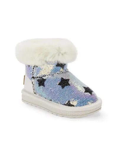 Doe A Dear Kids' Little Girl's & Girl's Sequin Star Faux Fur Boots In Beige Multi