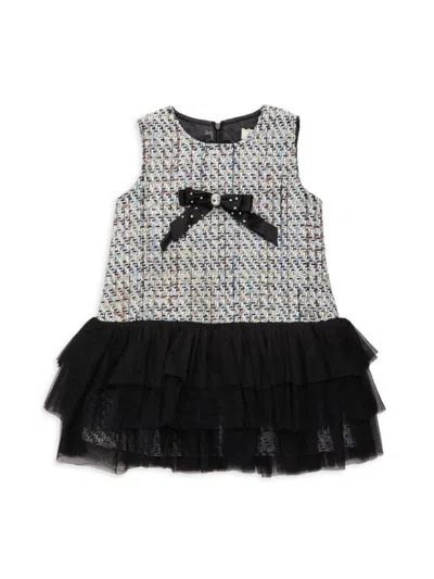 Doe A Dear Kids' Little Girl's Bow Tweed Dress In Black Blue
