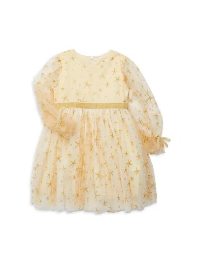 Doe A Dear Kids' Little Girl's Glitter Star Dress In Beige