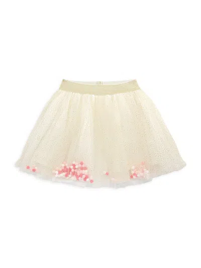 Doe A Dear Kids' Little Girl's Pom Pom Glitter Tulle Skirt In White