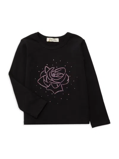 Doe A Dear Kids' Little Girl's Rose Embellished Top In Black