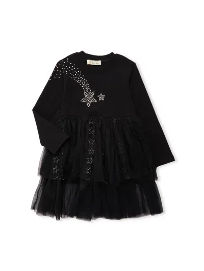 Doe A Dear Kids' Little Girl's Star Embellished Layered Dress In Black