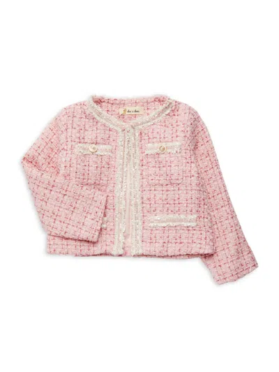 Doe A Dear Kids' Little Girl's Tweed Sequin Trim Jacket In Pink