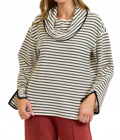 Doe & Rae Avery Stripe Pullover In Ivory & Black In Multi