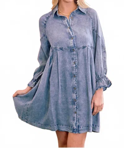 Doe & Rae Becca Front Button Denim Dress In Blue