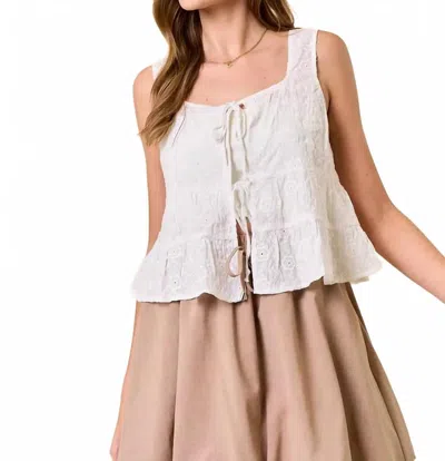 Doe & Rae Bella Front Tie Ruffle Top In White In Multi