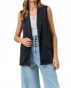 Doe & Rae Black Shawl Neck Open Front Knit Vest Blazer In Black