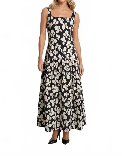Doe & Rae Bold Floral Drop Waist Maxi Dress In Black Ivory