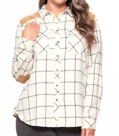 Doe & Rae Breaking Dawn Oversized Plaid Top In Beige In Multi
