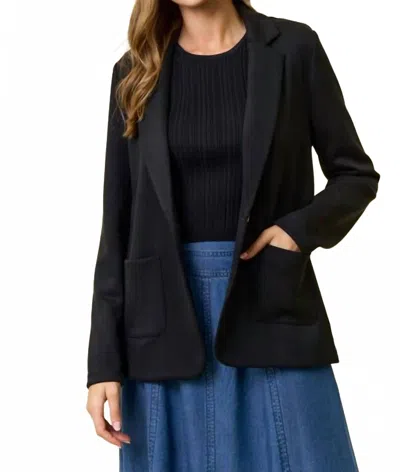 Doe & Rae Brushed Modal Flap Pocket Long Sleeve Blazer In Black