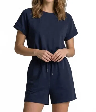 Doe & Rae Buttery Soft Back-cutout Romper In Blue