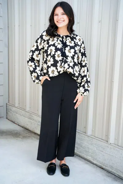 Doe & Rae Button Down Blouse In Floral Black Print In Red