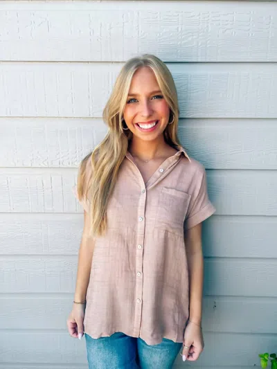 Doe & Rae Button Down Shirt In Dusty Blush In Purple
