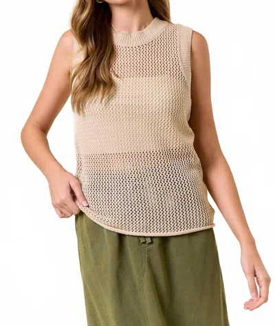 Doe & Rae Candice Crew Neck Fishnet Sweater Tank Top In Beige In Gray