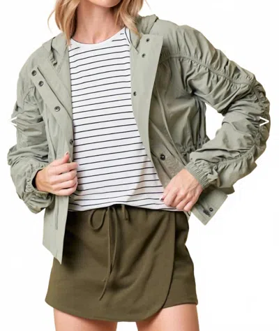Doe & Rae Cinched Sleeve Parachute Jacket In Moss Green