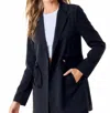 Doe & Rae Cinched Waist Jacket In Black In Blue