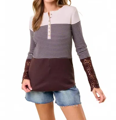 Doe & Rae Colorblock Henley Top In Multi