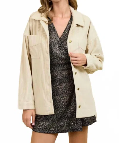 Doe & Rae Corduroy Front Button Down Oversized Jacket In Cream In White