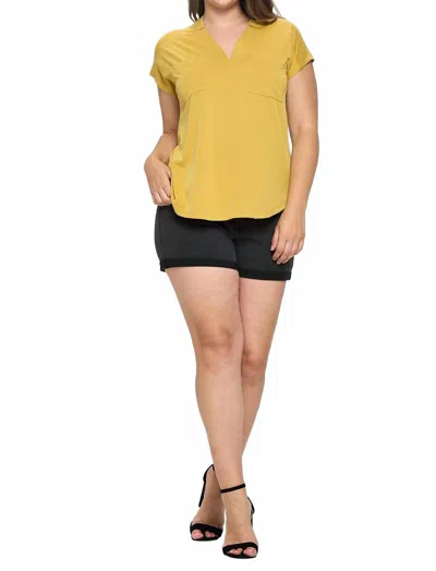 Doe & Rae Curpo Slit V-neck Top With Pleat Detail In Mustard In Yellow