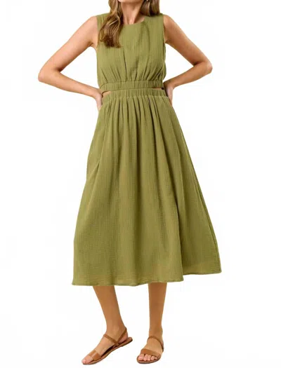 Doe & Rae Cut-out Waist Midi Dress With Side Pocket In Green