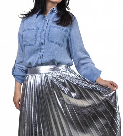 Doe & Rae Denim Button Down Shirt In Light Blue